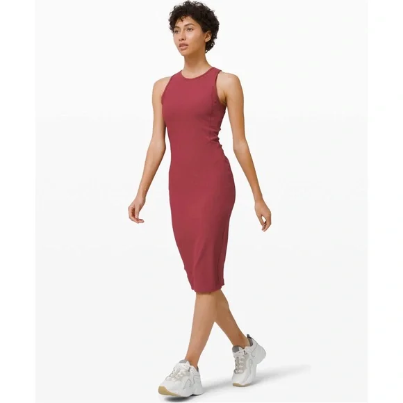 lululemon brunch dress Burgundy Floral Embroidered Knitted Long Sleeve Midi Dress
